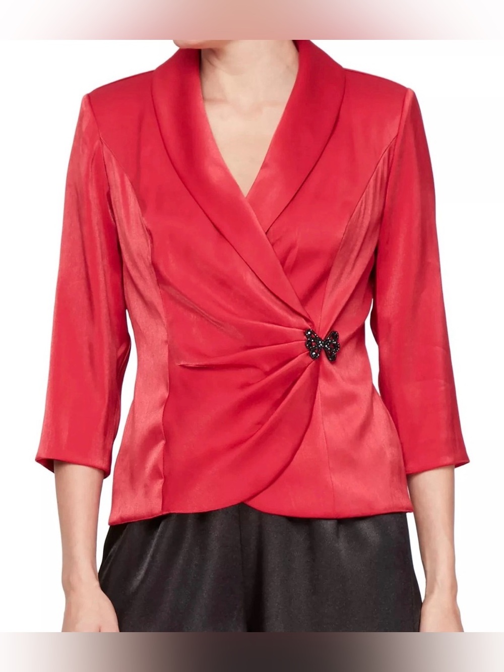 NEW Womens Alex Evenings Rhinestone Side Closure Satin Taffeta Blouse $149
